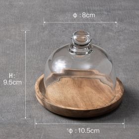 s1pc Pastry Plate WithTransparent Glass Cover; Fruit Plate With Glass Top; Small Circle Wooden Tray With Glass Lid