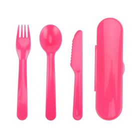 c4-Piece Kids Plastic Utensil Set with Travel Case – Pink, BPA-Free, Fork, Spoon, Knife