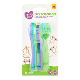 c10-Count Baby Feeding Fork & Spoon Set – Multicolor, BPA-Free, Dishwasher & Microwave Safe, 9+ Months