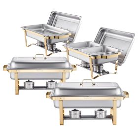 k8 Qt 4 Pack Rectangle Chafing Dish Buffet Set Full-Size & Half-Size Pans Gold