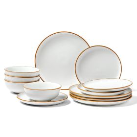 d12 PCS Dinnerware Set Ceramic Plates and Bowls Sets Service for 4 White