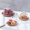 s1pc Pastry Plate WithTransparent Glass Cover; Fruit Plate With Glass Top; Small Circle Wooden Tray With Glass Lid