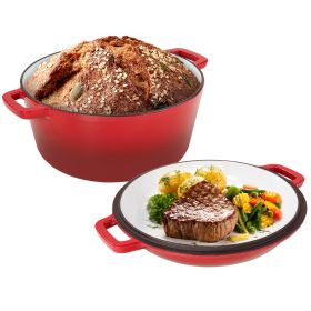 cEnameled Cast Iron Dutch Oven with Serving Lid + ENCLOSED THERMAL CIRCLE Design (Color: Red)