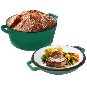 cEnameled Cast Iron Dutch Oven with Serving Lid + ENCLOSED THERMAL CIRCLE Design (Color: Green)