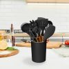 c11Pcs Silicone Cooking Utensil Set Heat Resist Wooden Handle Silicone Spatula Turner Ladle Spaghetti Server Tongs